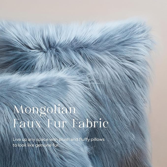 Phantoscope Pack of 2 Faux Fur Throw Pillow Covers Cushion Covers Luxury Soft Decorative Pillowcase Fuzzy Pillow Covers for Bed/Couch, Dusty Blue 26 x 26 Inches