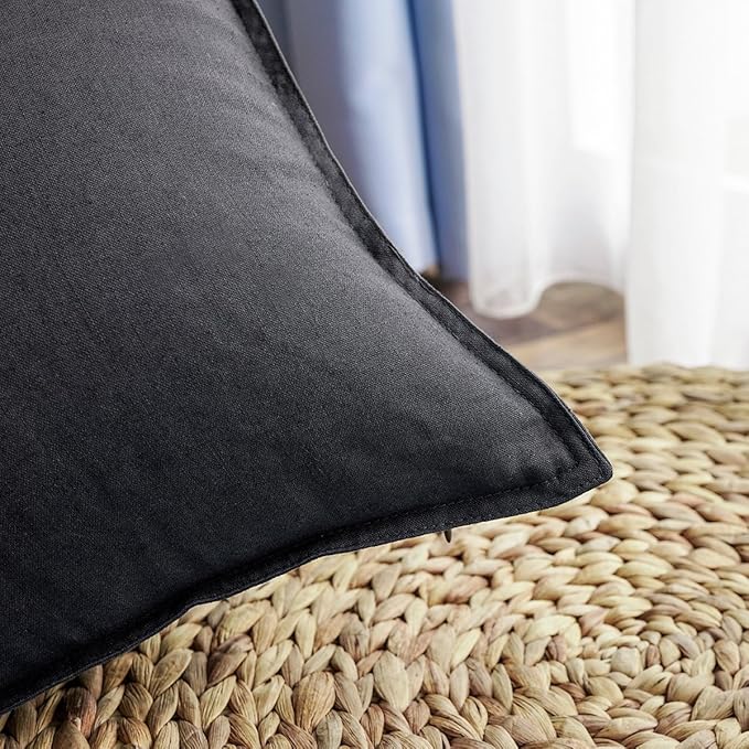 Jeanerlor Solid Cotton Linen Decoration Throw Pillow Cover Dark Grey Cushion Case vhc Pillow Cover Decorative Waist Pillowcase for Couch/Bed/Chair 18"x18" 2 pack