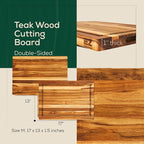 Non-Toxic Teak Wood Cutting Board & Serving Board, Pre-Oiled Edge Grain with Juice Groove and Handles, For Chopping, Food Grade Mineral Oil Coating (M 17" x 13" x 1", 5.07 lbs)