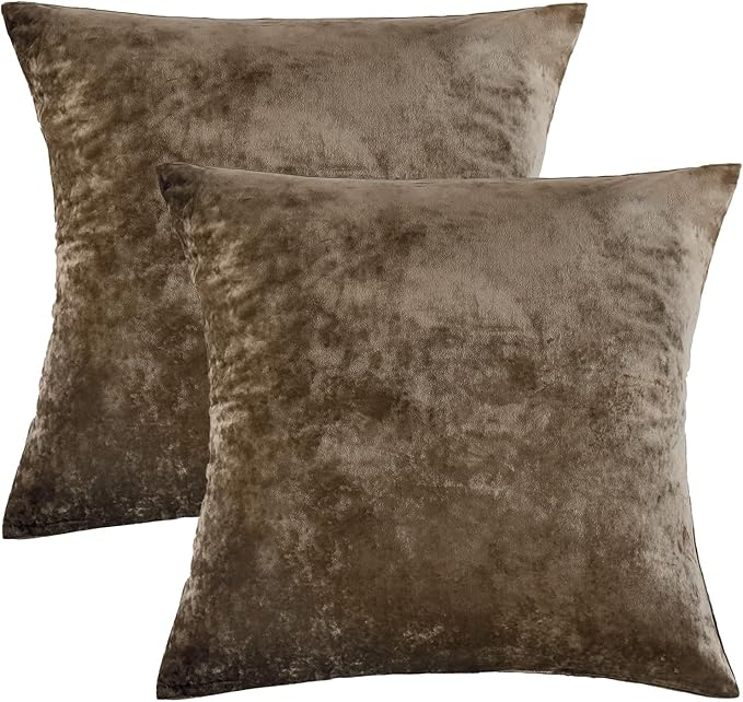 PHF Truly Velvet Euro Sham, 26"x 26",No Insert, 2 Pack Color Gradient Euro Throw Pillow Covers, Ultra Soft Cozy European Pillow Covers for Luxurious Home Decorative, No Shedding, No Pilling, Khaki