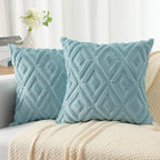 Pallene Light Teal Throw Pillow Covers 20x20 Set of 2, Soft Plush Faux Fur Decorative Couch Pillow Covers for Sofa Bed Living Room Pillow Cases with 3D Diamond Pattern