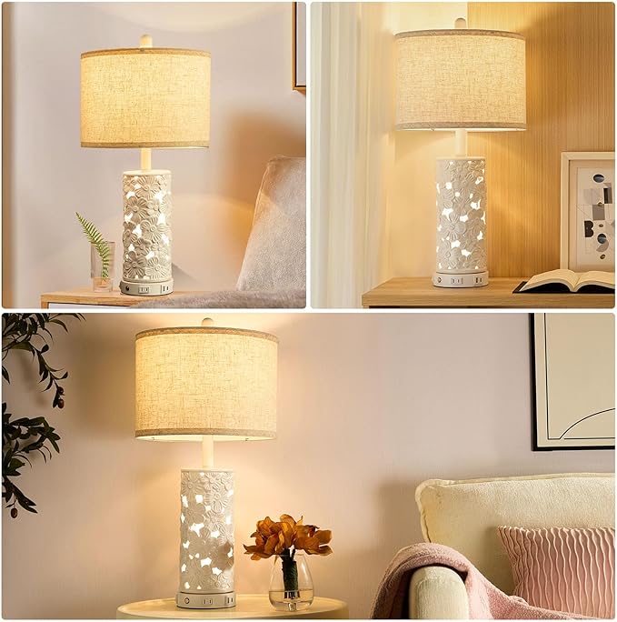 26.5" Farmhouse Table Lamp Set of 2, 3-Way Dimmable Touch Control Bedside Lamps Vintage Rustic Side Table Nightstand Lamps for Bedroom Living Room Study Room (Ceramic-1 Pack)