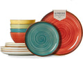 ONEMORE Plates and Bowls Set - Microwavable, Oven & Dishwasher Safe Porcelain Dinnerware Set - Scratch Resistant, Ceramic Dishware for 4(12pcs) - Assorted Colors