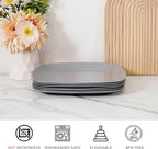 TP 10.5" Melamine Square Dinner Plates, 6-piece Plate Set Unbreakable Serving Dishes for Indoors and Outdoors, Unbreakable Dinner Service for 6, Gray