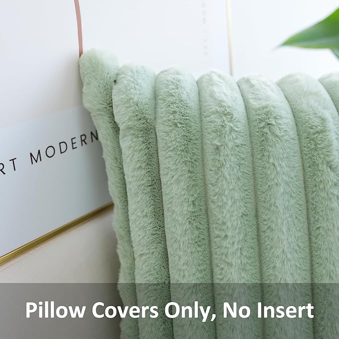 JOJUSIS Pack of 2 Faux Fur Plush Decorative Throw Pillow Covers Couch Cushion Case Soft Pillowcases (Sage Green, 20 x 20-Inch)