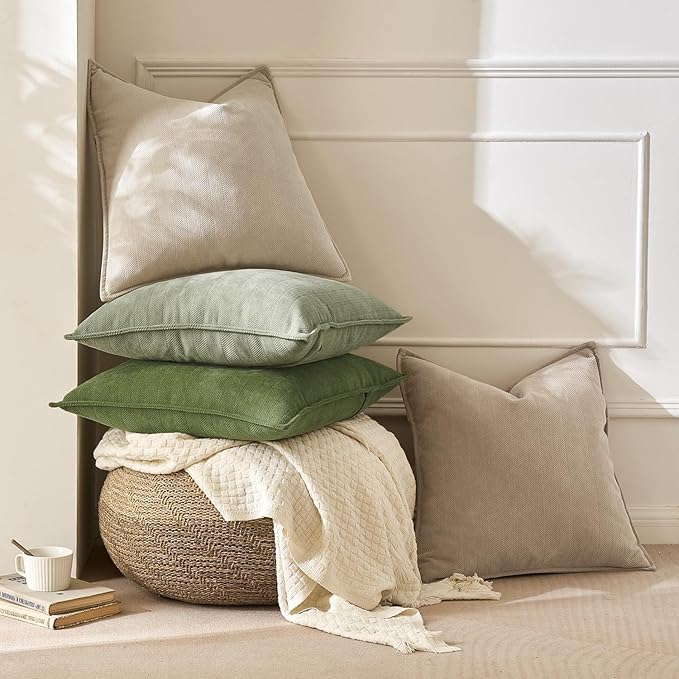 MIULEE Pack of 2 Sage Decorative Pillow Covers 18x18 Inch Soft Chenille Luxurious Couch Throw Pillows Farmhouse Cushion Covers with Elegant Design for Sofa Bedroom Living Room Home Decor
