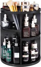 360 Rotating Makeup Organizer,DIY Adjustable Spinning Holder,Foldable Cosmetic Storage Display box,Large Capacity Make up Caddy Shelf,Fits Countertop Vanity and Bathroom (BLACK)