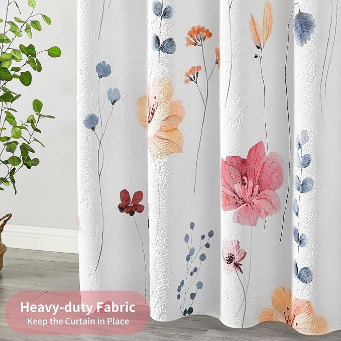 QiyI Extra Long Shower Curtain 72 x 84, Modern Watercolor Floral Bath Curtain, 3D Embossed Texture Peach Pink Flower Cloth Bathroom Curtains, Waterproof Fabric Farmhouse Shower Curtain Set with Hooks