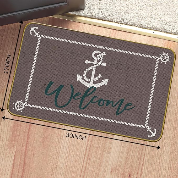 Mingnei Nautical Rug, Brown Boat Welcome Mat for Home Boats Entrance, Indoor Outdoor 30 x 17 Rug