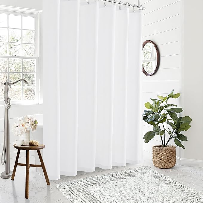 Extra Long White 96 Inch Shower Curtain Linen Drapes for Bathroom 72x96 Boho Farmhouse Water Repellent Extra Tall Hotel Curtains 72 x 96 Inches Long Drapes with Hooks 8Ft