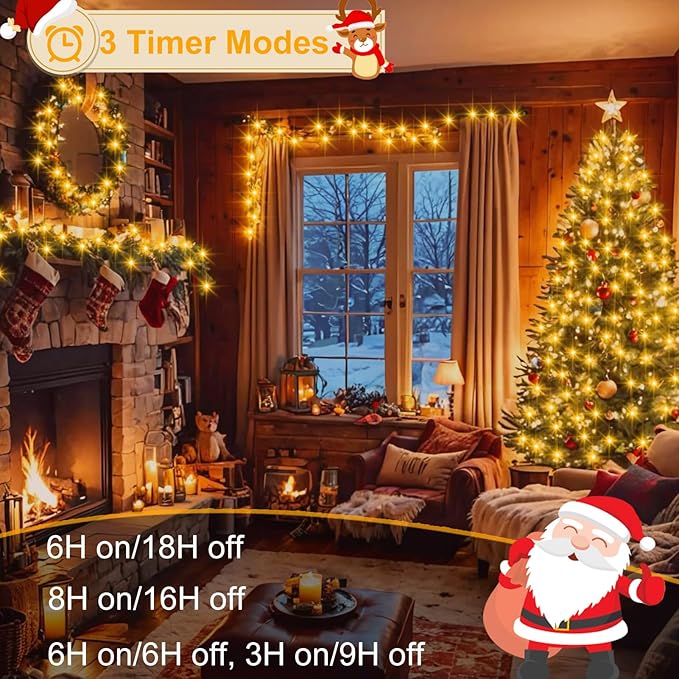 echosari 400 LED Christmas String Lights, Extra Long 66Ft Outdoor String Lights End-to-end Plug in with Remote Timer for Garden Patio Christmas Tree Decor (Warm White)