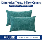 MIULEE Pack of 2 Couch Throw Pillow Covers 12x20 Inch Soft Teal Chenille Pillow Covers for Sofa Living Room Solid Dyed Pillow Cases