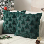 Christmas Pillow Covers 16x16 inch Set of 2 Xmas Decorations Soft Plush Faux Fur Wool Green Christmas Tree Throw Pillow Cases Winter Holiday Decor for Sofa Living Room PT-002A16