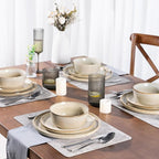 GBHOME 24 Pieces Double Bowls Ceramic Dinnerware Sets for 6, Stoneware Plates and Bowls Set with Reactive Glaze, Scratch Resistant Stoneware Dishes Set, Dishwasher & Microwave Safe