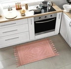 Savi Home Cotton Woven Jacquard Bathroom Rug Set of 2, Woven Fringe Bathroom Mats, 100% Cotton, Non - Slip Bath Mat, Durable Thick Bath Mat 17”x30”& 20"x38" with Fringes, Baby Pink