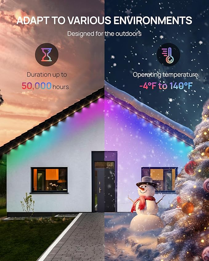 VCOKEN Permanent Outdoor Lights, 63.6ft with 36LED Outdoor Christmas Lights with App Control Remote, DIY Scene Modes Eaves IP65 Waterproof Light for Christmas, Holiday, Decor, Garden Decor