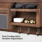 Mail and Key Holder – Wall Mount Key Hanger with Shelf and 7 Metal Hooks – Decorative Natural Paulownia Wood Entryway Organizer with Mounting Hardware (16.5”W x 8.7”H x 3.5”D) (Brown)