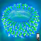 300 LED Christmas Lights Outdoor 100FT Connectable String Lights Indoor 8 Modes Clear Wire Plug in Waterproof Twinkle Fairy Lights for Bedroom Christmas Tree Party Decorations, Blue&Green