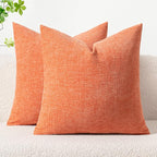 MIULEE Pack of 2 Couch Throw Pillow Covers 18x18 Inch Soft Coral Red Chenille Pillow Covers for Sofa Living Room Solid Dyed Pillow Cases