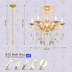 Luxury Gold Crystal Chandelier, 24" Vintage K9 Crystal Pendant Light with 6 Lights, Antique Brass Finish Ceiling Light Fixture with Scrolled Arms for Dining Room Living Room Foyer Villa Hotel