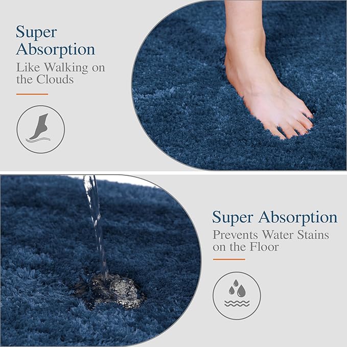 Walensee Large Bathroom Rug (24 x 48, Navy) Extra Soft and Absorbent Shaggy Bath Mat Machine Washable Microfiber Non Slip Luxury Floor Mat