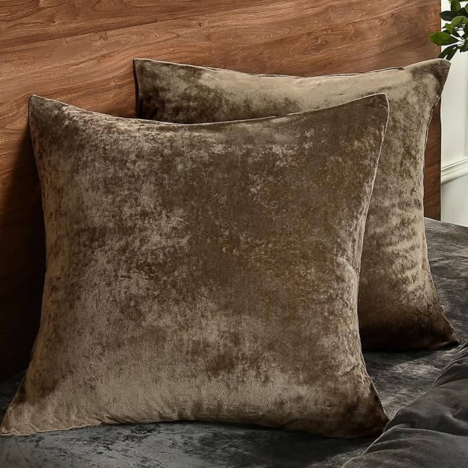 PHF Truly Velvet Euro Sham, 26"x 26",No Insert, 2 Pack Color Gradient Euro Throw Pillow Covers, Ultra Soft Cozy European Pillow Covers for Luxurious Home Decorative, No Shedding, No Pilling, Khaki
