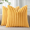 Pallene Faux Fur Plush Throw Pillow Covers 24x24 Set of 2, Luxury Soft Fluffy Striped Decorative Pillow Covers for Sofa, Couch, Living Room, Mustard Yellow