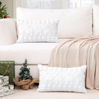 OTOSTAR Set of 2 Xmas Soft Plush Short Wool Velvet Decorative Throw Pillow Covers Rectangular Luxury Style Cushion Case Pillow Shell for Sofa Bedroom Christmas Tree and Elk White, 16x24 Inch