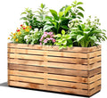 FENCY Large Metal Planter, Large Rectangular Planters for Outdoor Plants, Tall Outdoor Planters for Porch Patio, 32" L x 15" W x 16.3" H Walnut Finish Metal Planter with Drainage Hole