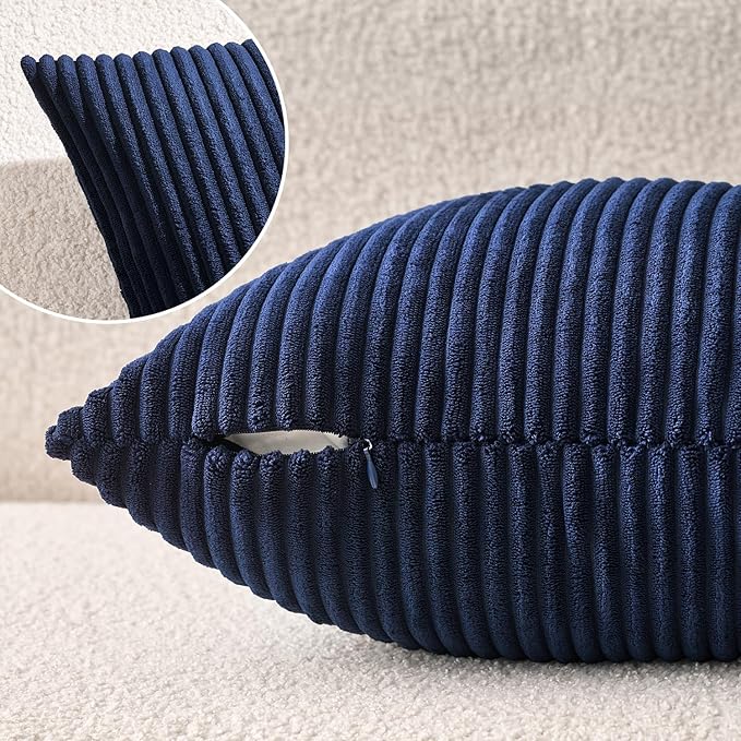 MIULEE Winter Pack of 2 Corduroy Soft Soild Decorative Square Throw Pillow Covers Cushion Cases Pillow Cases for Couch Sofa Bedroom Car 18 x 18 Inch 45 x 45 cm Dark Blue