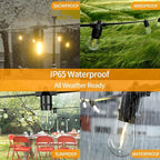 54FT LED Outdoor String Lights, IP65 Waterproof, S14 Shatterproof 27FT*2 Pack Outdoor String Lights (Maximum 918FT) Edison Vintage Bulbs Patio, Balcony, Deck, Garden Lights