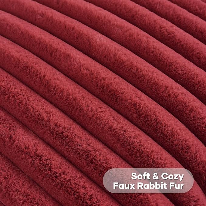 FUTEI Burgundy Striped Decorative Throw Pillow Covers 16x16 Inch Set of 2,Wine Red Square Winter Decorations Couch Pillow Case,Soft Cozy Faux Rabbit Fur & Velvet Back,Modern Home Decor for Bed