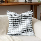 Boho Chenille Tufted Pillow Cover 24x24 Inch Set of 1, Farmhouse Striped Decorative Pillow Covers Accent Fluffy Neutral Square Pillowcases for Couch Sofa Bedroom Living Room, Black White