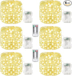6 Pack Each 33FT 100LED Fairy Lights Battery Operated with Remote, Waterproof Twinkle Lights with Timer, Cuttable String Light Indoor & Outdoor for Bedroom Classroom Wedding DIY Christmas (Warm White)