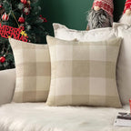 MIULEE Pack of 2 Farmhouse Buffalo Check Plaids Polyester Linen Soft Solid Cream White and White Decorative Throw Pillow Covers Home Decor Outdoor Cushion Case for Sofa Bedroom 26 x 26 Inch
