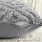 decorUhome Couch Throw Pillow Covers 22x22 Set of 2, Decorative Soft Plush Faux Wool Neutral Accent Pillow Covers for Bed Sofa Living Room, Grey