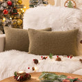 AQOTHES Sage Green Winter Throw Pillow Covers 12x20 Inch Set of 2, Boucle Faux Fur Pillow Covers,Cozy Fluffy Home Living Room Farmhouse Decor for Sofa Couch Bed