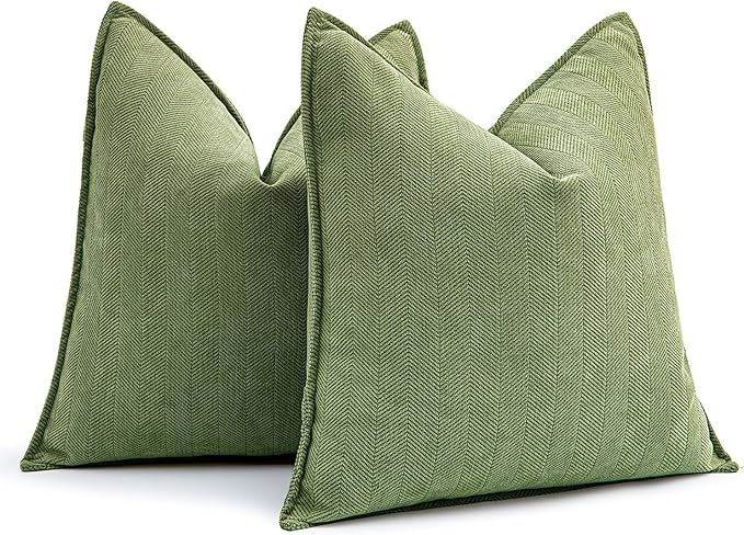 MIULEE Pack of 2 Sage Decorative Pillow Covers 18x18 Inch Soft Chenille Luxurious Couch Throw Pillows Farmhouse Cushion Covers with Elegant Design for Sofa Bedroom Living Room Home Decor