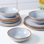 Bestone 12 Pieces Round Kitchen Dinnerware Sets，Plates and Bowls Sets,Dishes, Plates, Bowls, Dish Set, Chip Resistant Ceramic Dinnerware Set, Dishwasher/Microwave Safe,Service for 4,Reactive Blue