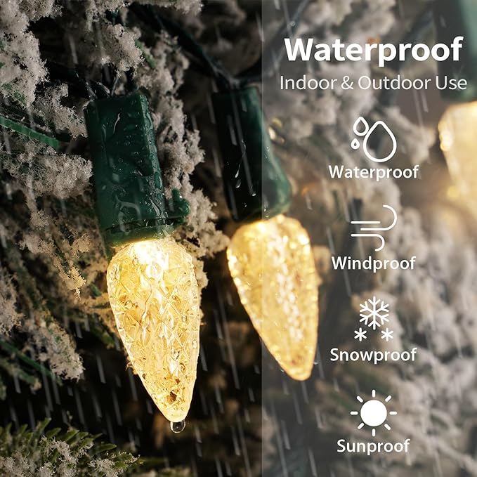 Brightever C3 Battery Operated Christmas Lights, 20FT 50LED Christmas Battery Powered String Lights with Timer & 8 Lighting Modes, Xmas Decor for Wreaths Room Patio Wedding Party, Warm White, 1-Pack
