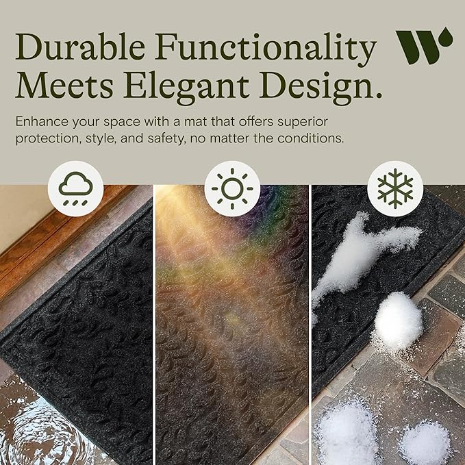 WaterHog Indoor/Outdoor Use Door Mat, 2' x 3', Made in USA, Welcome Mat for Front Door, Durable, Water-Trapping Floor Rug, Decorative, Skid-Resistant Entryway Rug, Boxwood Collection, Charcoal