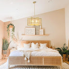 ALISADABOY Sprayed Gold Chandelier for Dining Room 21.25’’ Modern Farmhouse Geometric Drum Chandelier Industrial 6 Light Pendant Light Fixtures for Kitchen Island Entryway Foyer Hallway