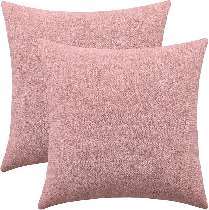 Jeneoo Decorative Dusty Rose Throw Pillow Covers Rustic Farmhouse Super Soft Square Chenille Comfy Solid Cushion Couch Cases for Sofa Bedroom Chair (Set of 2, 18 x 18 Inches)