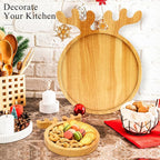 Small Wood Christmas Decor Tray 6" Round Plate MIni Wooden Xmas Cookies Trays Cheese Charcuterie Board Snack Plates for Christmas Holiday Decorations Serving Dish Decorative Dessert Appetizer Platter