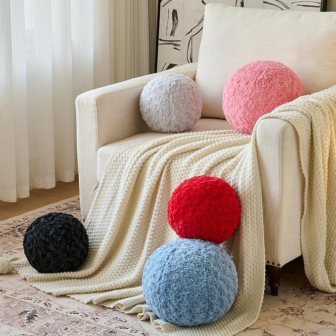 Ball Pillow, Decorative Round Pillow for Couch n, Circle Throw Pillows, Perfect Ball Pillows for Couch, Stylish Decorative Pillows, Versatile Round Throw Pillow (Grey Blue, Mini-8.6 Inches)
