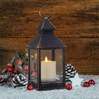 Vintage Golden Brushed Black Lantern Decorative LED Flickering Flameless Candle with Timer, Battery Powered LED Decorative Hanging Lanterns for Indoor Outdoor Garden Yard Home Decor(4 Pack)