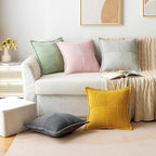 MIULEE Decorative Throw Pillow Covers for Couch Bed Livingroom 16x16 Inch Set of 2 Pink Boho Accent Throw Pllows Broadside Striped Patchwork Soft Corduroy Pillowcases