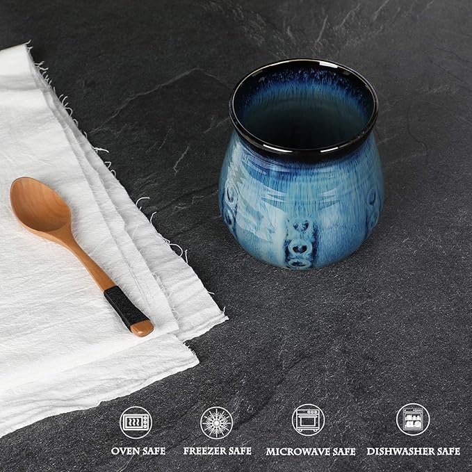 Ceramic Utensil Holder, Small Utensil Crock Ideal for Spoons, Forks and Knives, Easy to Clean 30 oz (Gradient Blue)