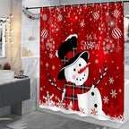 Christmas Snowman Shower Curtain, Red Xmas Ball Cute Winter Snowman Shower Curtain Christmas Holiday Decor, Durable Fabric Machine Washable with Hooks, 72 x 72 Inches
