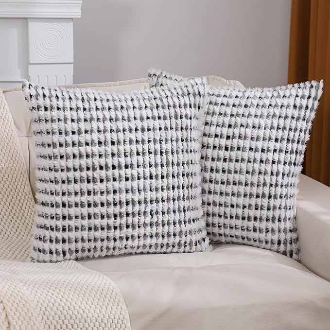 LUOYEHK Boho Throw Pillow Covers 18x18 Inch Set of 2 Chenille Tufted Pillowcase Farmhouse Neutral Cushion Covers for Couch Sofa Bed Living Room, Black Gray
